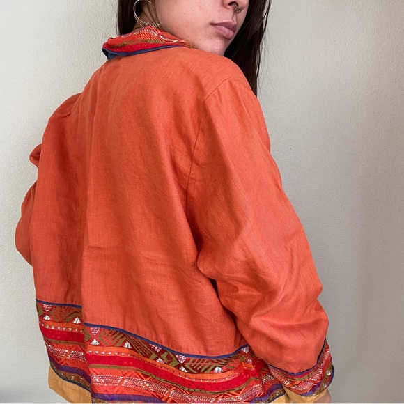 Vintage 90s Embroidered Linen Sweater/Jacket - Picture 2 of 4